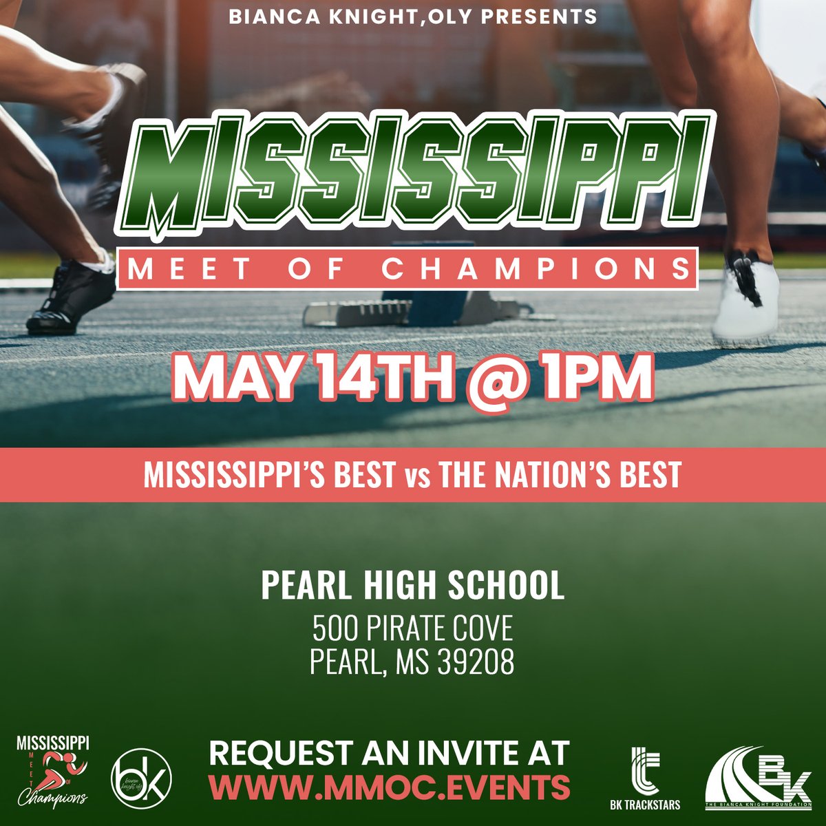 MMOCEvents's tweet photo. The Mississippi Meet of Champions is almost here! You still have time to "Request an Invite" to compete against Mississippi's Best or register for the 11-12 year old "Fastest Kid in Mississippi". Visit https://t.co/dDr4UA9Snv to learn more.
#MMOCEvents
#BiancaKnightOLY https://t.co/3xP6VrPixI