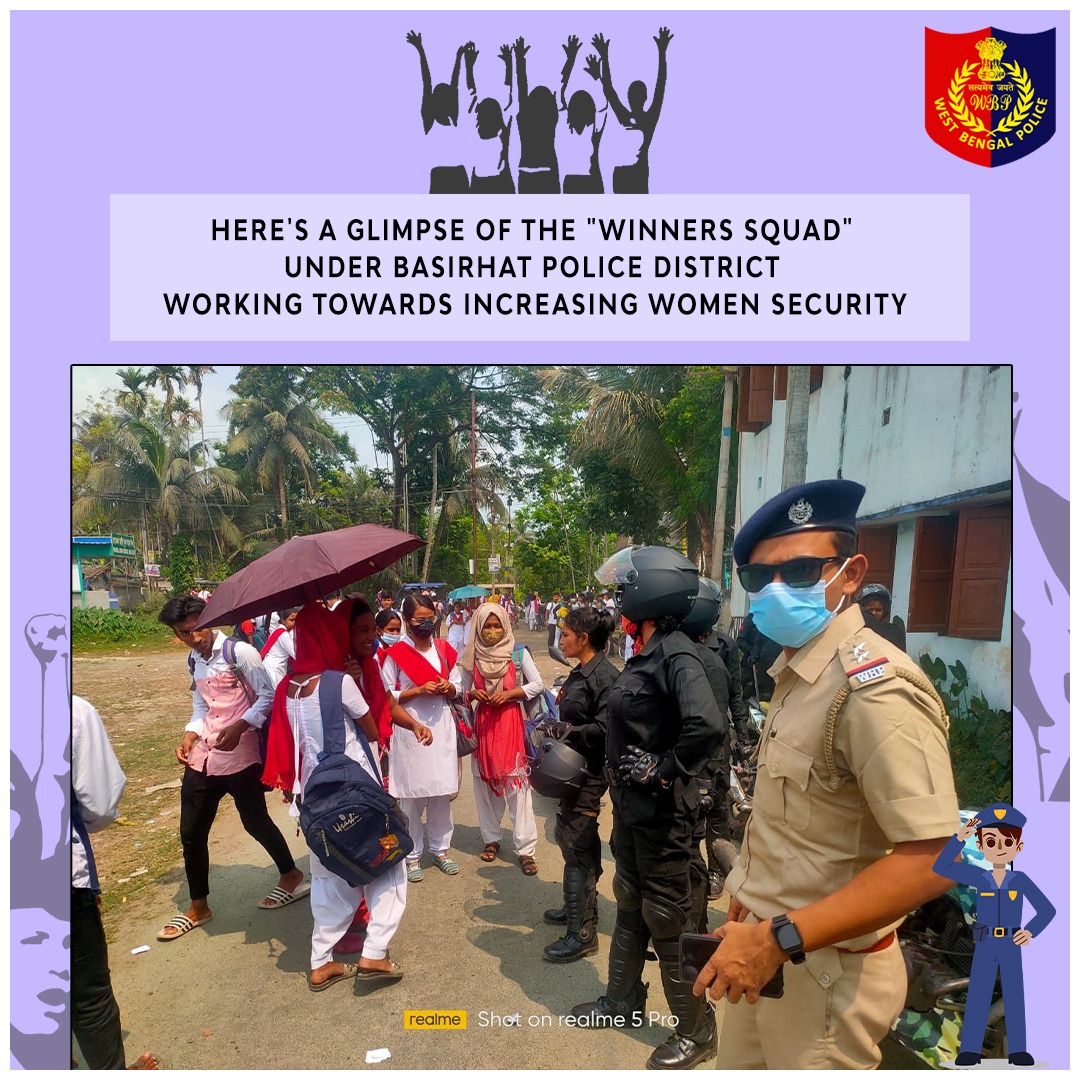 WBPolice's tweet photo. “Winners Squad”, under Basirhat Police District, is all set to protect female students. They are under their constant vigilance and have their watchful eyes on them, in order to combat anything and everything.
#Girls #Protection #Iinitiative #WinnersSquad #Duties #BasirhatPD https://t.co/eRDZ0nNVid