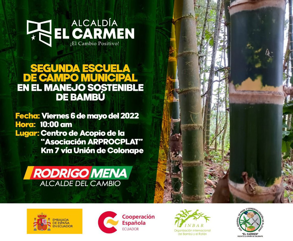 RodrigoMenaR's tweet photo. ESCUELAS DE CAMPO!! 
Los agricultores de El Carmen se capacitan con las Escuelas de Campo Municipal, en el Manejo del Cultivo de Cacao con Enfoque Sostenible y en el Manejo Sostenible del Bambú. 
#AlcaldíaDelCambioPositivo https://t.co/pyAKli7KTp