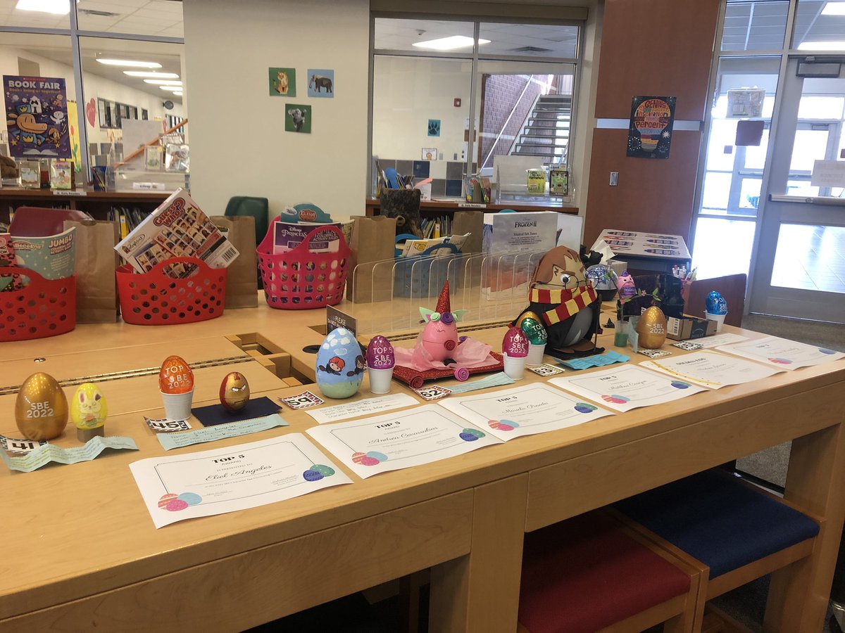 Library_SBE's tweet photo. The winners have been announced for the 2022 @SBEBears Character Egg Decorating Contest. We had over 450 votes! Special congratulations to Ms. López for winning the highly coveted Teacher/Staff Award with Rainbow Fish! https://t.co/cgoILL1pJk