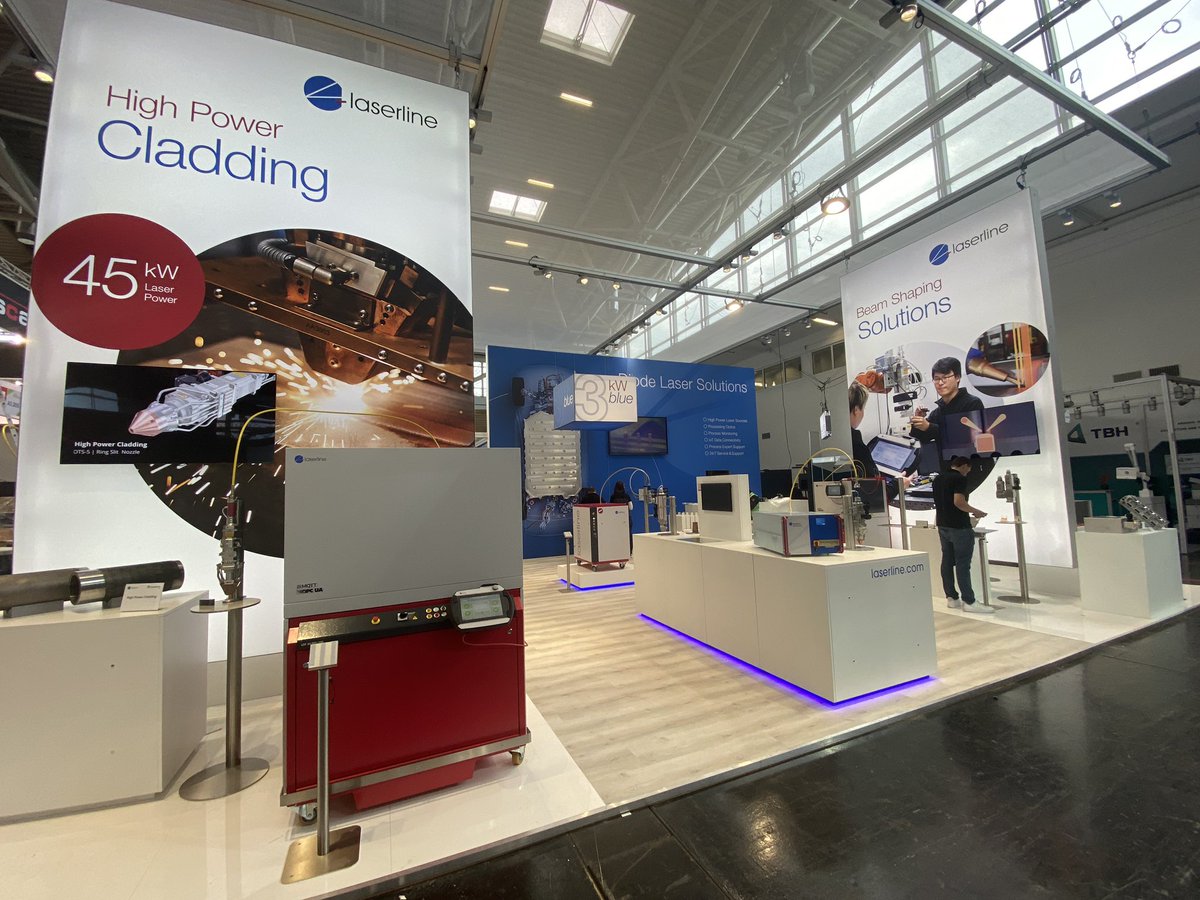 LaserlineGmbH's tweet photo. All set and ready! Excited for @PHOTONICSWORLD ! Meet us at booth 305, hall A5!
.
.
.
#LASERWorldOfPhotonics #WorldOfQuantum #laserline #diodelasers #laserapplications #addtivemanufacturing #cladding #bluediodelaser #bluelaser https://t.co/7PXCqW9S3P