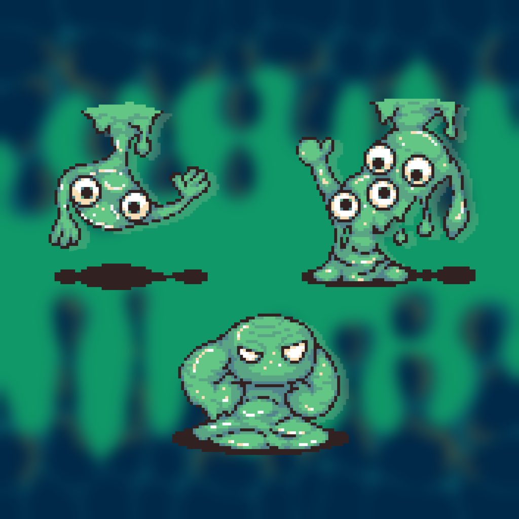 NCade56's tweet photo. Meet the Goo Crew! A handful of new slimy enemies for @FAMROMHACK ! #EarthBound #pixelart https://t.co/XlJC7RIpDG