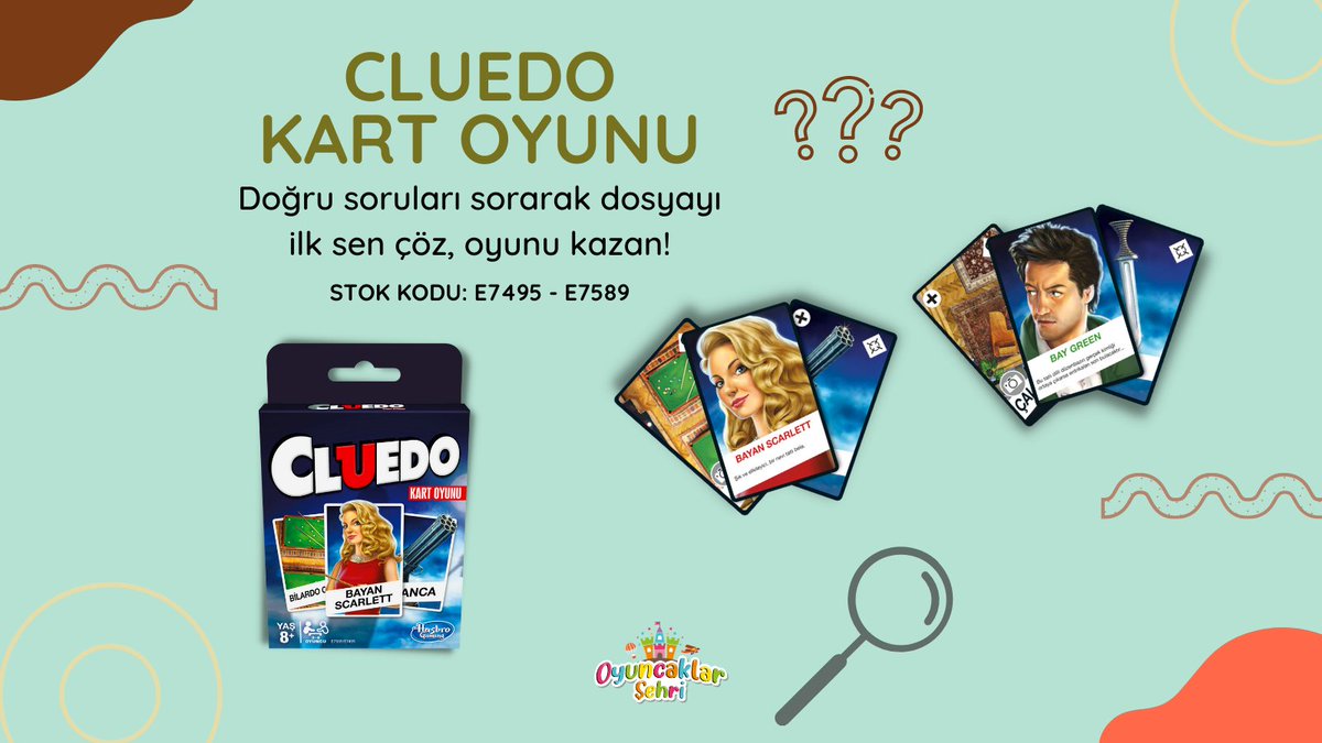 İşte size cebe, çantaya atıp her yere götürebileceğiniz bir strateji oyunu! 🎒 Bilgi toplayın, doğru soruları sorarak suçu kimin, neyle, nerede işlediğini bulun! oyuncaklarsehri.com/urun/cluedo-ka…

#cluedo #hasbrogaming #kutuoyunları #stratejioyunları #cluedooyunu #kartoyunları #hasbro