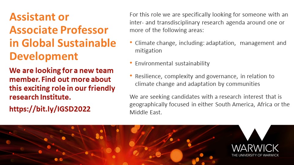 #jobalert We are recruiting for an Assistant or Associate Professor in Global Sustainable Development. Take a look at the advert and get in touch if you want to find out more. bit.ly/IGSD2022 #research #SDGs  #GlobalGoals