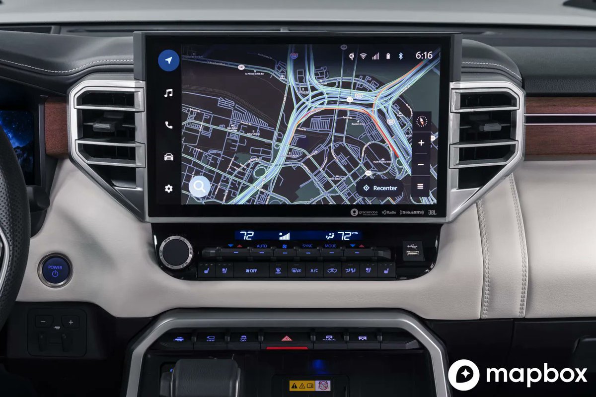 Mapbox's tweet photo. OEMs like Toyota want the accuracy and quality of navigation experience that smartphones provide, but with the safety and interactivity that in-car hardware can provide. Read more from Mapbox CEO Peter Sirota's interview with Newsweek: https://t.co/Kb2EX4jG2s #AutoUX https://t.co/j7L8c4uYgR