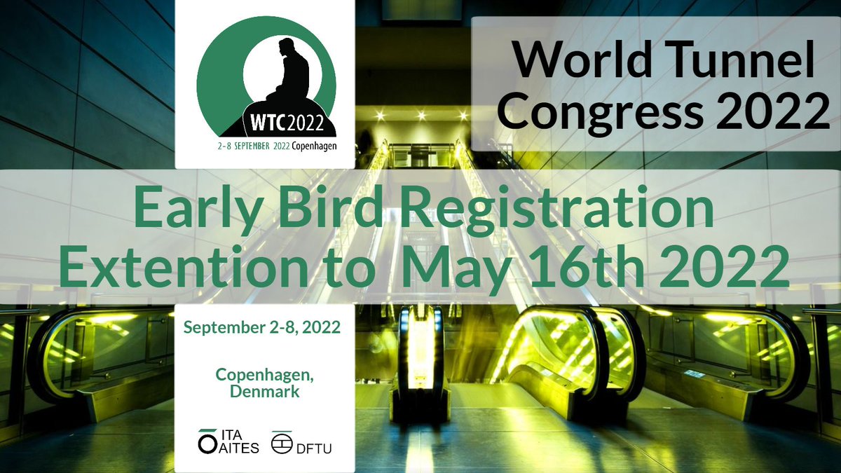 #WTC2022
The deadline for early bird registration is extended to the 16th of May 2022. Don’t miss out on this cost-effective opportunity to attend the World Tunnel Congress in Copenhagen!
Attend in-person or virtually. Register now: wtc2022.dk/registration