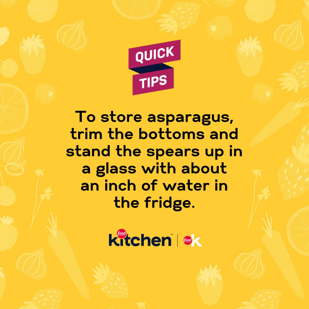 fnkitchen's tweet image. Store asparagus as you would fresh-cut flowers for up to 4 days! Change the water as it gets cloudy to keep the asparagus perky and fresh 💚