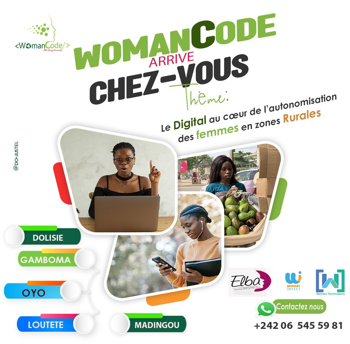 justelpianda's tweet image. Nous serons #chez_vous avec le WomanCode pour l'évangélisation des métiers du numérique.
 Le Digitale reste au cœur de l'autonomisation des femmes en zones rurales
Restez connecté
#communicationdigital
#Formation
#FemmeDigital
#femmeforte
#Gamboma