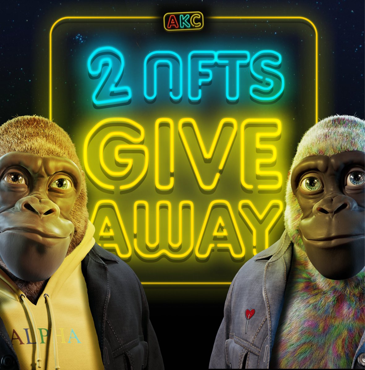 2 Alpha Kongs NFTs Giveaway (#57 + #97)

Get your tribe item for passive rewards in the next 48 hours, and have a chance to win an Alpha Kongs NFT! The more tribe items you get right now, the higher your chances of winning.🎉

RT + tag 3 friends for a chance to win 200 $AKC 🍀