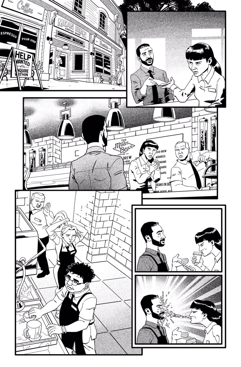 Here's a good look at the Mean Bean which was covered by dialogue in the comic. It was Karen's coffee shop before Stone took it over, but we only see that in panel 3. I tried to replicate the menu as we see it from the trailer, but the 2 spots at top I just could not make out /3