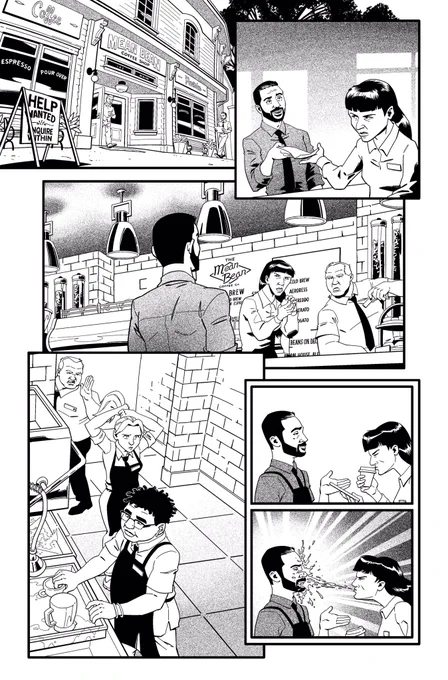 Here's a good look at the Mean Bean which was covered by dialogue in the comic. It was Karen's coffee shop before Stone took it over, but we only see that in panel 3. I tried to replicate the menu as we see it from the trailer, but the 2 spots at top I just could not make out /3 