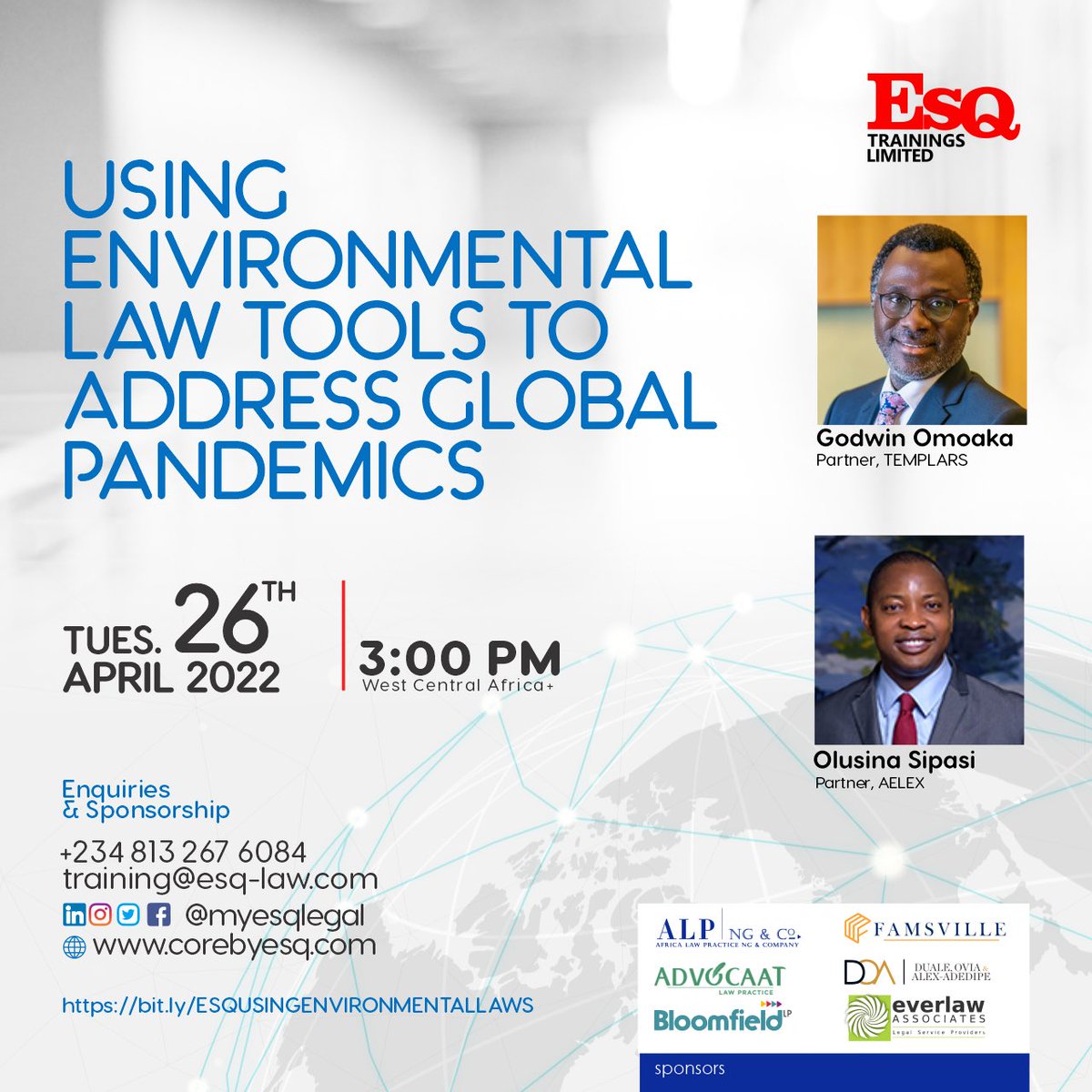 The effective use of environmental law tools are eminent in addressing global environmental issues. 

Register for this webinar.

bit.ly/ESQUSINGENVIRO…