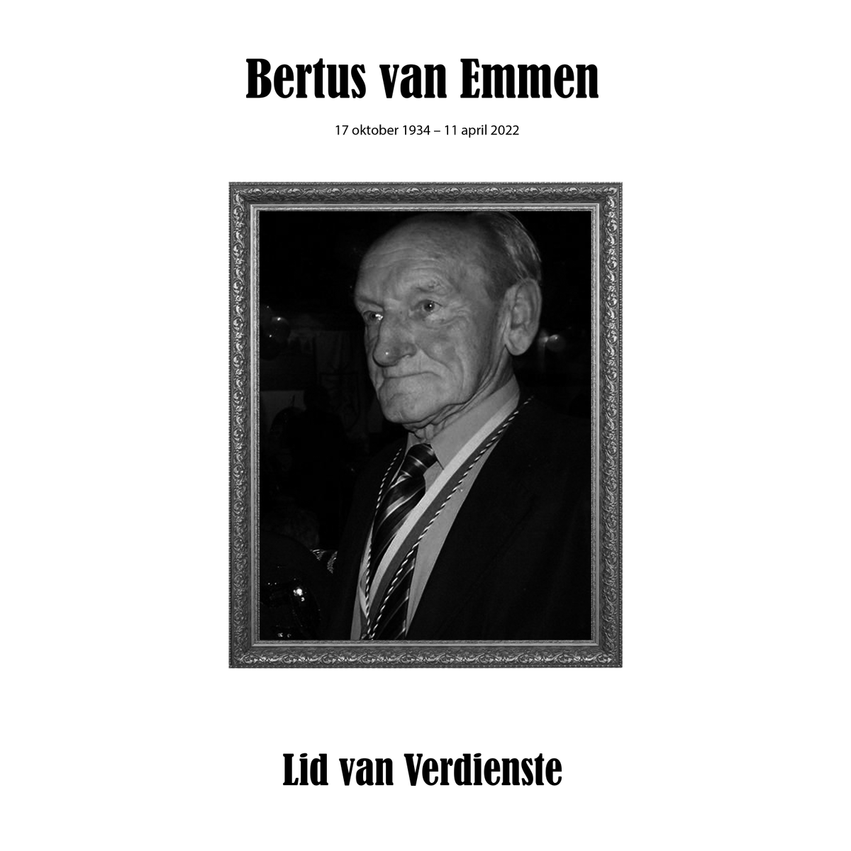 In memoriam Bertus van Emmen
17 oktober 1934 – 11 april 2022
 
Onlangs hebben wij tot onze spijt vernomen dat Bertus van Emmen is overleden. Bertus was echt een van de mensen van het eerste uur: een man.. eileuvers.nl/nieuws/laatste…