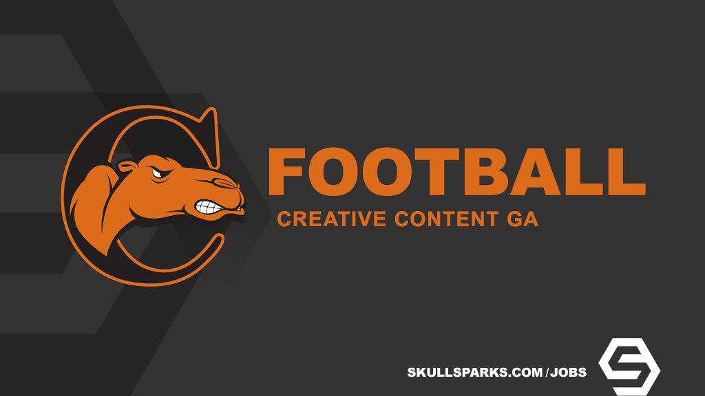 SkullSparks's tweet photo. New GA opportunity with @GoCamelsFB in North Carolina. Football Creative Content Graduate Assistant: https://t.co/pMXGBNyg82 More jobs: https://t.co/ly28ADo6WL https://t.co/TnMEPtTIfx