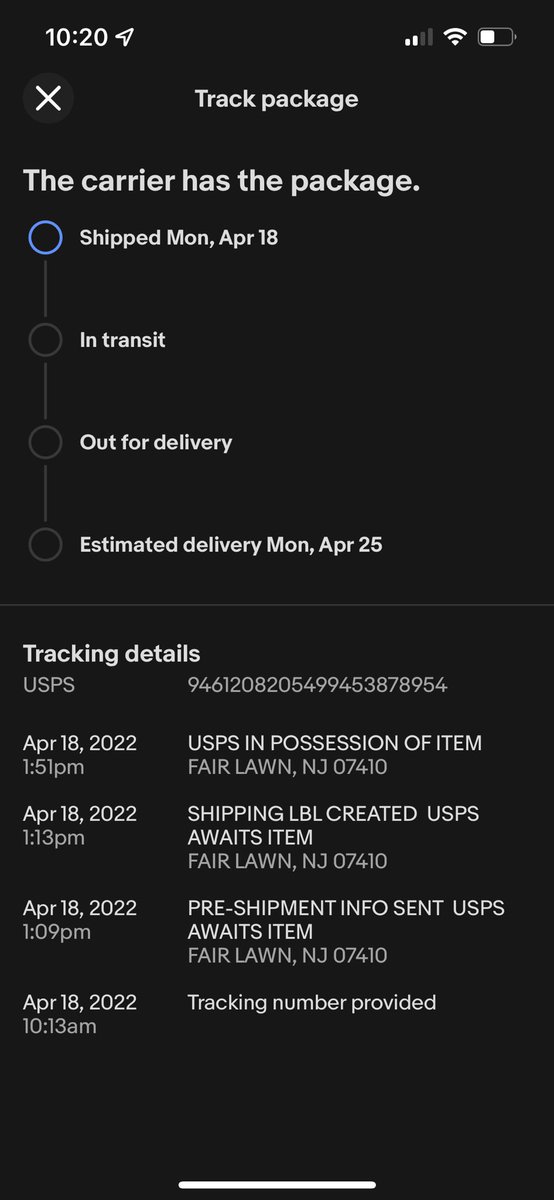 coachjohnson87's tweet photo. ⁦@USPS⁩ ⁦@USPSHelp⁩ this is pretty impressive. Today is 4/25 and doesn’t look like anything has changed in a week… I could’ve walked there and back by now. Hats off to you! https://t.co/t6EXCsMo6c