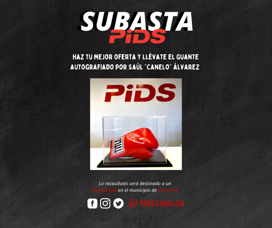 PidsSinaloa's tweet photo. SUBASTA PIDS 🥊

Llévate un guante autografiado por Saúl @Canelo Álvarez .
La subasta comienza en $8,000.00 con pujas de $100.00.
Inicia hoy Lunes 25 de Abril a las 9:00 hrs zona pacífico y termina el día Miércoles 27 de Abril a las 9:00 hrs zona pacífico. https://t.co/thgiCgIEOq