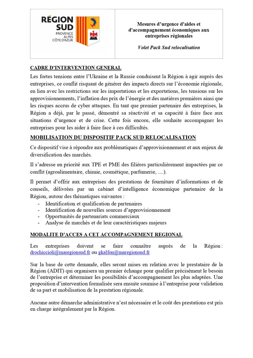 #Dispositif #PackSud #relocalisation | La Région Sud - Provence-Alpes-Côte d'Azur accompagne les entreprises #agroalimentaires pour les aider à faire face à leurs difficultés !

Ce dispositif  répond aux problématiques d’#approvisionnement et de #diversification des marchés.