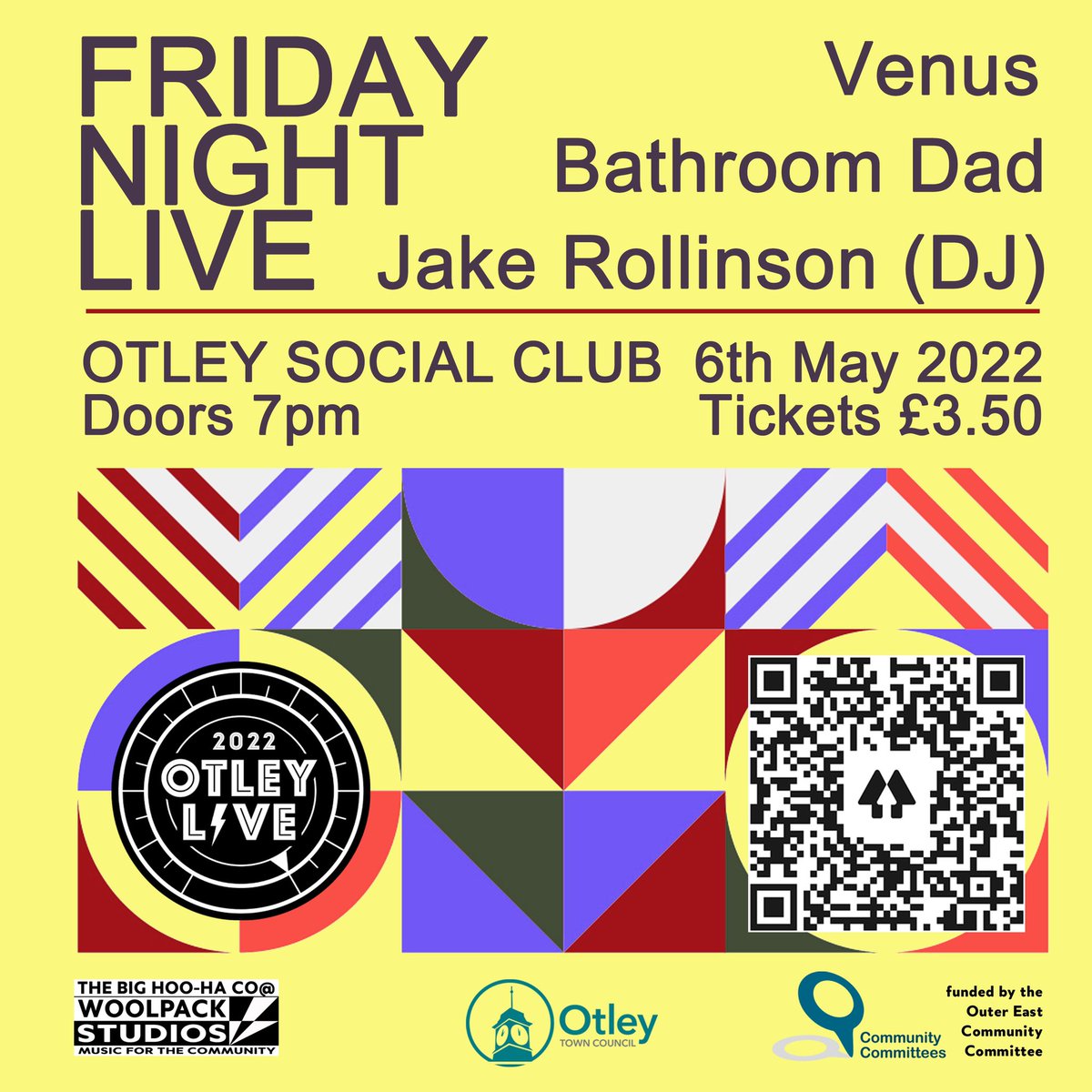 Under 18s bands night @OtleySocial 06.05.22 featuring #Venus #BathroomDad and #JakeRollinsonDJ tix £3.50 from linktree.ee/woolpackstudios come and support the stars of the future @phgsCS @PrinceHenrysGS @woodhouse_grove @visitotley @OtleyCouncil @Child_Leeds @LSChildrenMayor #otley