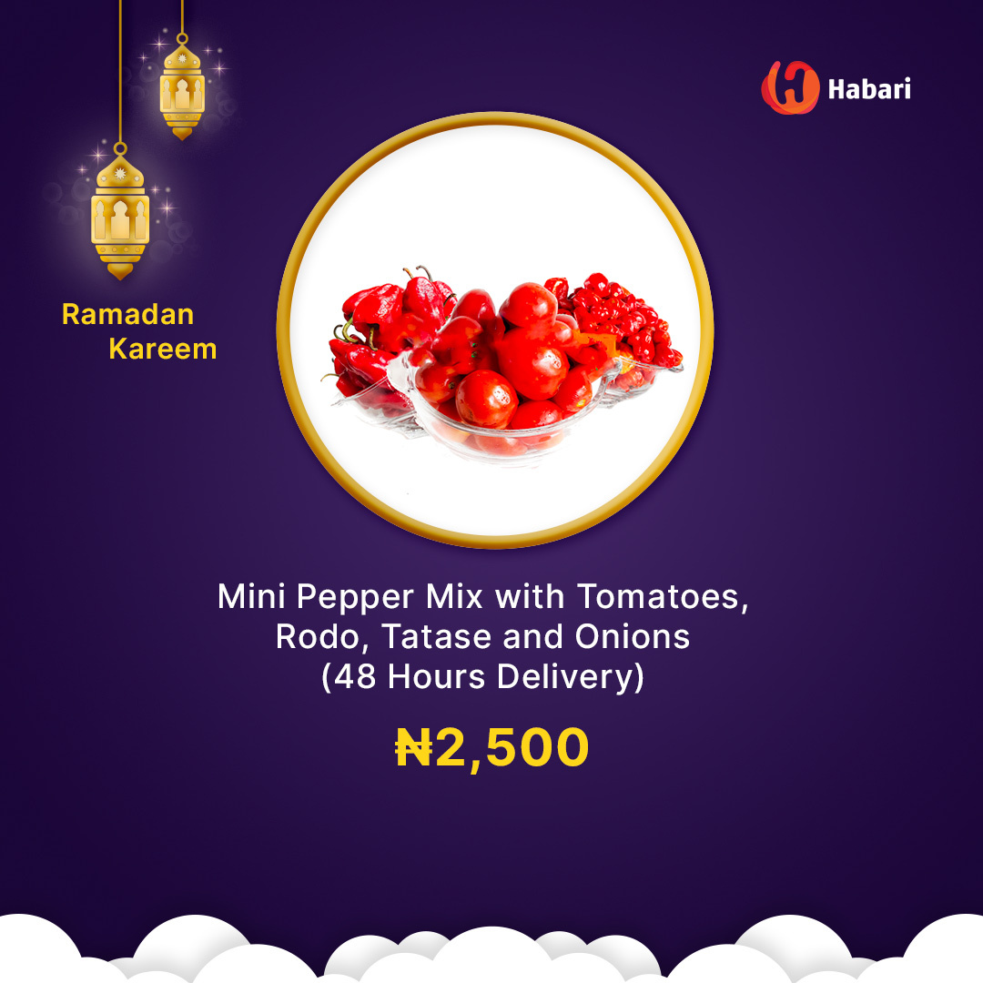 Get this Mini bundle for 2,500 only! 

Click here to order now: ow.ly/Gaww50IRr40 

#habarishop #shophabari #habari #pepper #tomatoes #ramadankareem