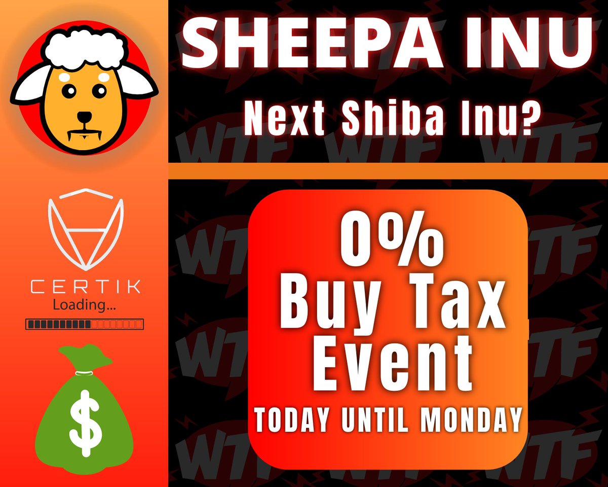 SheepaInuToken's tweet photo. 🚀🚀‼️‼️‼️ FINAL TAX DAY - 0% BUY TAX - LET'S GO SHEEPA ARMY IS HERE TO STAY💵💵💵💵💵💵💵
FILL THEM BAGS - @AltcoinDailyio @whale_alert @BitMartExchange @BinanceUS @MrBeast @carlmoon @CryptoWendyO @CryptoKuiil @JakeGagain @jakepaul @elonmusk #Binance https://t.co/Ky5Gdv9Ln4