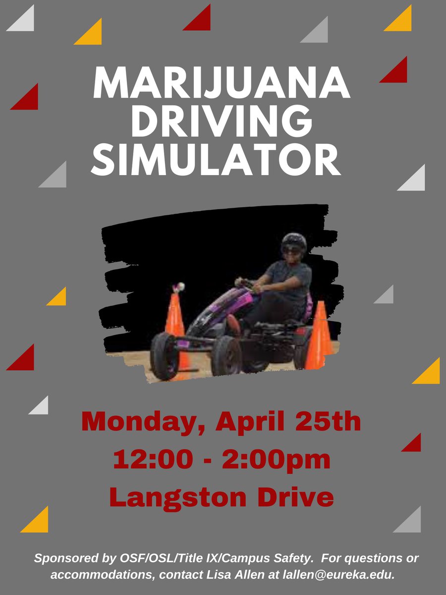 LifeEureka's tweet photo. Stop by the Langston Drive TODAY between 12pm-2pm for our Marijuana Simulator Event. You will drive a pedal cart while wearing goggles that will simulate what it feels like to drive under the influence.

There will be FREE sunglasses and giveaways for those who participate! https://t.co/s0gLz6fY5b