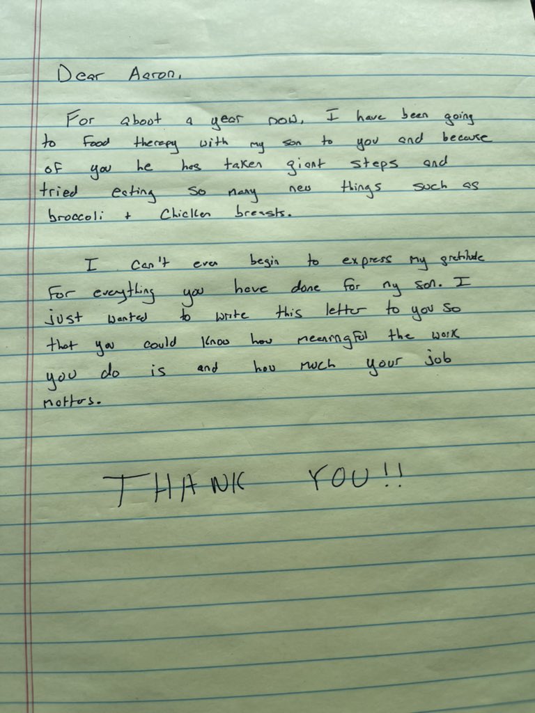 NFTSniper3443's tweet photo. @Bitcoin4Freedom I have hand written my note to my sons food therapist who has helped him and our family so much over the year! I am going to give it to him tomorrow. Thank you so much for giving me the idea to do this. You are a special guy my friend! https://t.co/jyBCa36qOd
