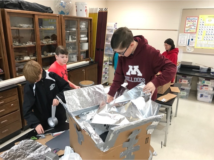 7th graders are making solar ovens in science. We hope this mean we will see some sun to try them out.