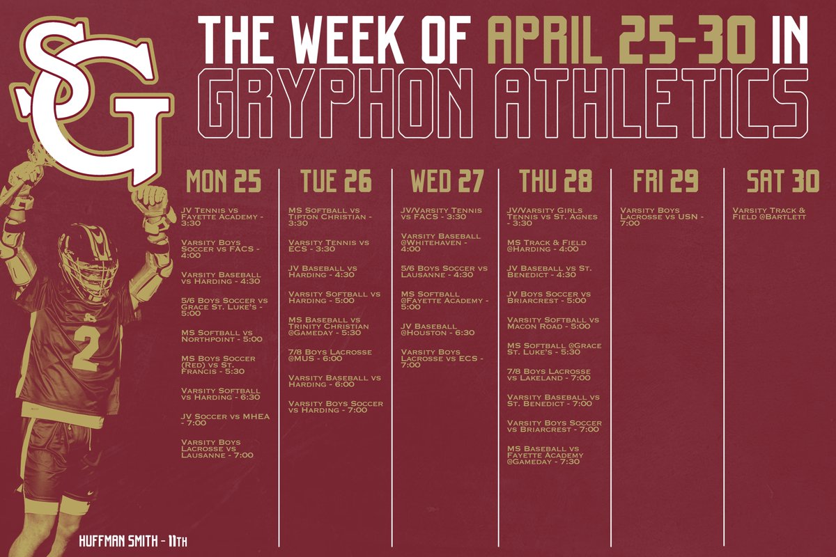 Gryphon Athletics (@gryphnation) on Twitter photo Our schedule for the week! A lot of teams making that playoff push - let's get out and support our athletes! Our schedule for the week! A lot of teams making that playoff push - let's get out and support our athletes!