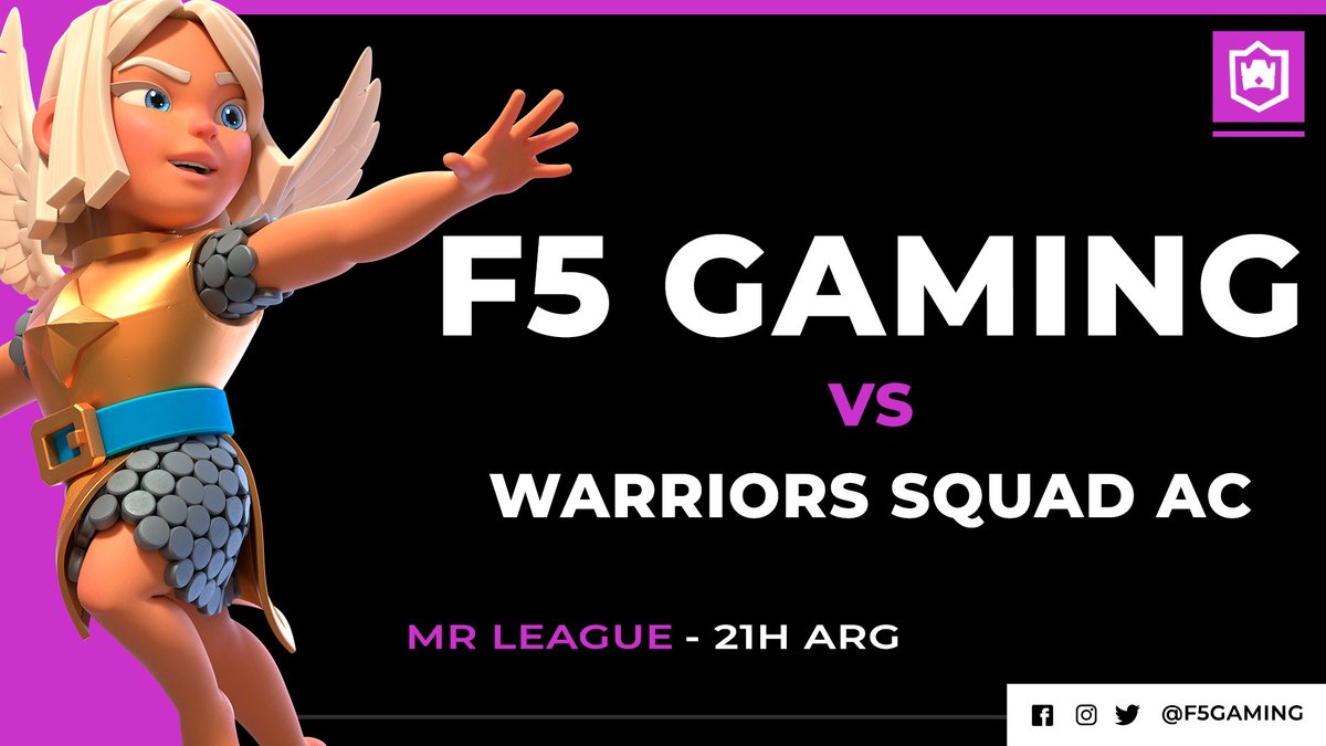 F5 Gaming (@f5gaming__) on Twitter photo ⚔ | ¡MATCH DAY!
Esta noche nuestros jugadores estarán representando a F5 en la 1ra Fecha de la MR League.
VAMOS F5! ⚡💪🏻
🏆 | <a href="/League_Mr1/">MR League #3</a>
🆚️ | <a href="/WSAcademyCR/">Warriors Squad Academy</a>
📍 | ¡FASE DE GRUPOS! ¡FECHA 1!
⏰ | 21:00 🇲🇽 / 23:00 🇦🇷
#GoF5 ⚡ #ClashRoyale #CR ⚔ | ¡MATCH DAY!
Esta noche nuestros jugadores estarán representando a F5 en la 1ra Fecha de la MR League.
VAMOS F5! ⚡💪🏻
🏆 | <a href="/League_Mr1/">MR League #3</a>
🆚️ | <a href="/WSAcademyCR/">Warriors Squad Academy</a>
📍 | ¡FASE DE GRUPOS! ¡FECHA 1!
⏰ | 21:00 🇲🇽 / 23:00 🇦🇷
#GoF5 ⚡ #ClashRoyale #CR