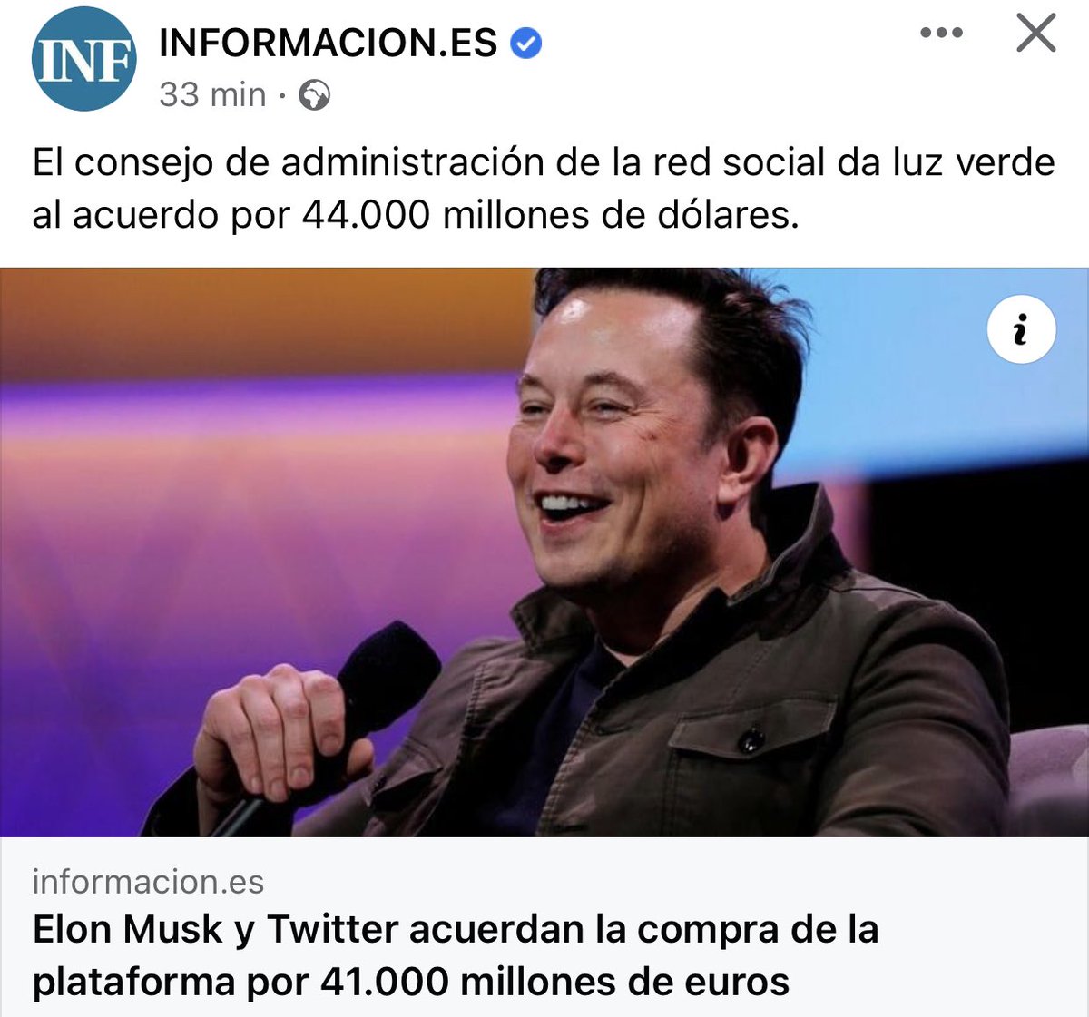 Tenemos nuevo jefe de twitter, pero no sabemos cuanto ha costado la operación. <a href="/elconfidencial/">El Confidencial</a> <a href="/okdiario/">okdiario.com</a> <a href="/informacion_es/">INFORMACION.es</a> #ElonMusk