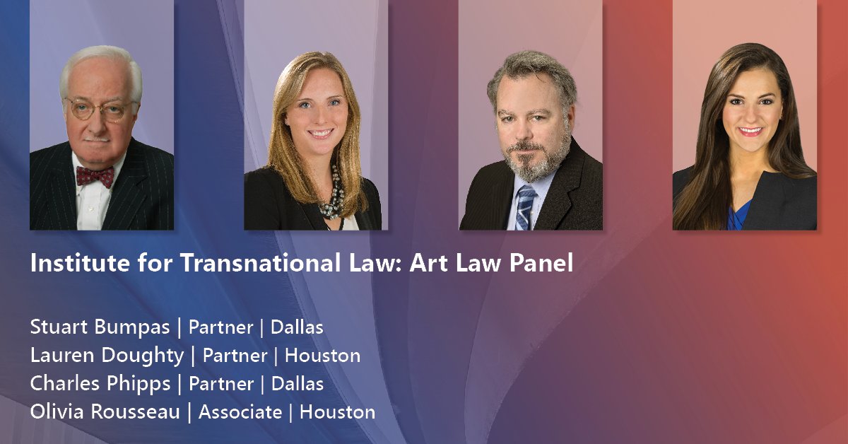 Locke Lord (@lockelord) on Twitter photo Join Stuart Bumpas, Lauren Doughty, Charles Phipps and Olivia Rousseau as they discuss the challenges and opportunities in #artlaw at UT Austin's <a href="/TransnatlLaw/">TransnatlLawInst</a> Art Law webinar on April 27 at 3:45 CDT. Register today! bit.ly/3k36PQM Join Stuart Bumpas, Lauren Doughty, Charles Phipps and Olivia Rousseau as they discuss the challenges and opportunities in #artlaw at UT Austin's <a href="/TransnatlLaw/">TransnatlLawInst</a> Art Law webinar on April 27 at 3:45 CDT. Register today! bit.ly/3k36PQM