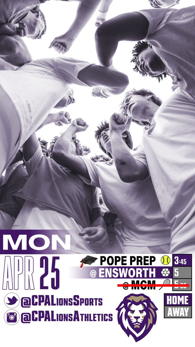 MONDAY, April 25
TIME CHANGE FOR 🥎 now 3:45
🥎 3:45 Pope Prep 👩‍🎓 Senior Day
⚽️ 5:00 at Ensworth
🎾 Tennis is CANCELLED
☔️☔️ stay away, for our 🥎 girls have senior day!
*** UPDATES posted if anything changes ***
