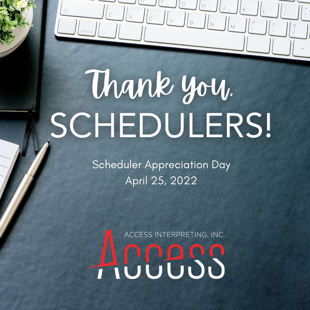 AInterpreting's tweet photo. We don't mean to brag, but Access has the best Scheduling team around! We could not have a better group of people and are so thankful of the all the work they put in every single day. Access wouldn't be Access without this team. Thank you! Happy Scheduler Appreciation Day! https://t.co/86AMOiiZmi