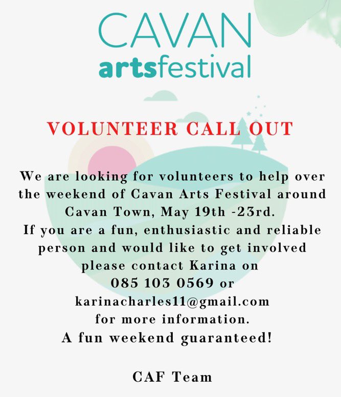CavanArtsFest's tweet photo. VOLUNTEER CALL OUT 📍

@cavancoco @cavanarts @creativeirl @TownHallCavan @ThisIsCavan @theanglocelt @NorthernSoundFM 

#artsfestival #cavanartsfestival #art #musicfestival #festivalart #cavanart #volunteers #community https://t.co/aFsr0od7qC