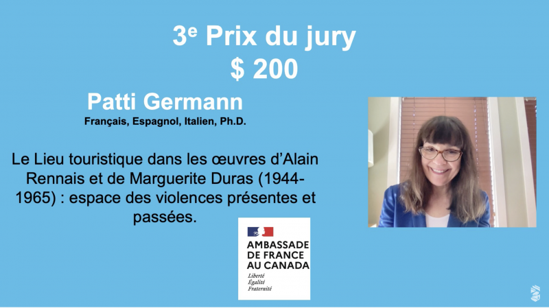 UMArtsFaculty's tweet photo. Félicitations to Patti Germann, PhD student in French, Spanish and Italian on her 3rd place finish in the #UManitoba 2022 Ma Thèse en 180 Secondes competition.
Graduate students present their research, in French, in <=180 seconds, using one, static slide. https://t.co/S5GEPBMVCB https://t.co/VpjA3bjWUc