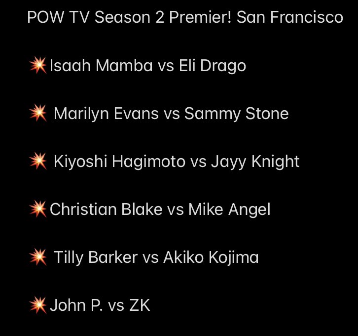 POW_2k's tweet photo. Tonight’s card for POW TV! 

@johnp454_XWS @ZFreakinK https://t.co/R00fc40bYR