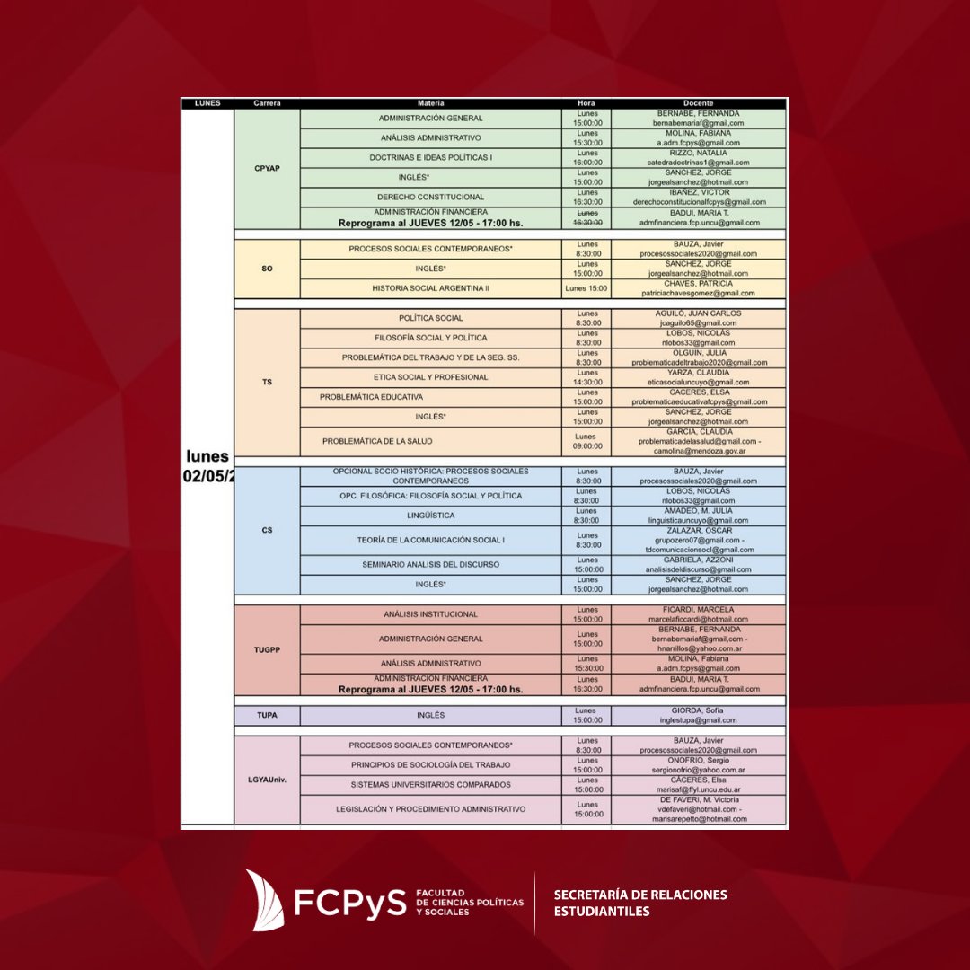 SREstudiantiles's tweet photo. 📑 ¡Agendá! Las Mesas de #ExamenFCPyS correspondientes al turno de Mayo 2022. Las inscripciones comienzan hoy 25 de abril y permanecerán abiertas hasta 3 días antes de cada mesa. https://t.co/VxZtdQZpcN