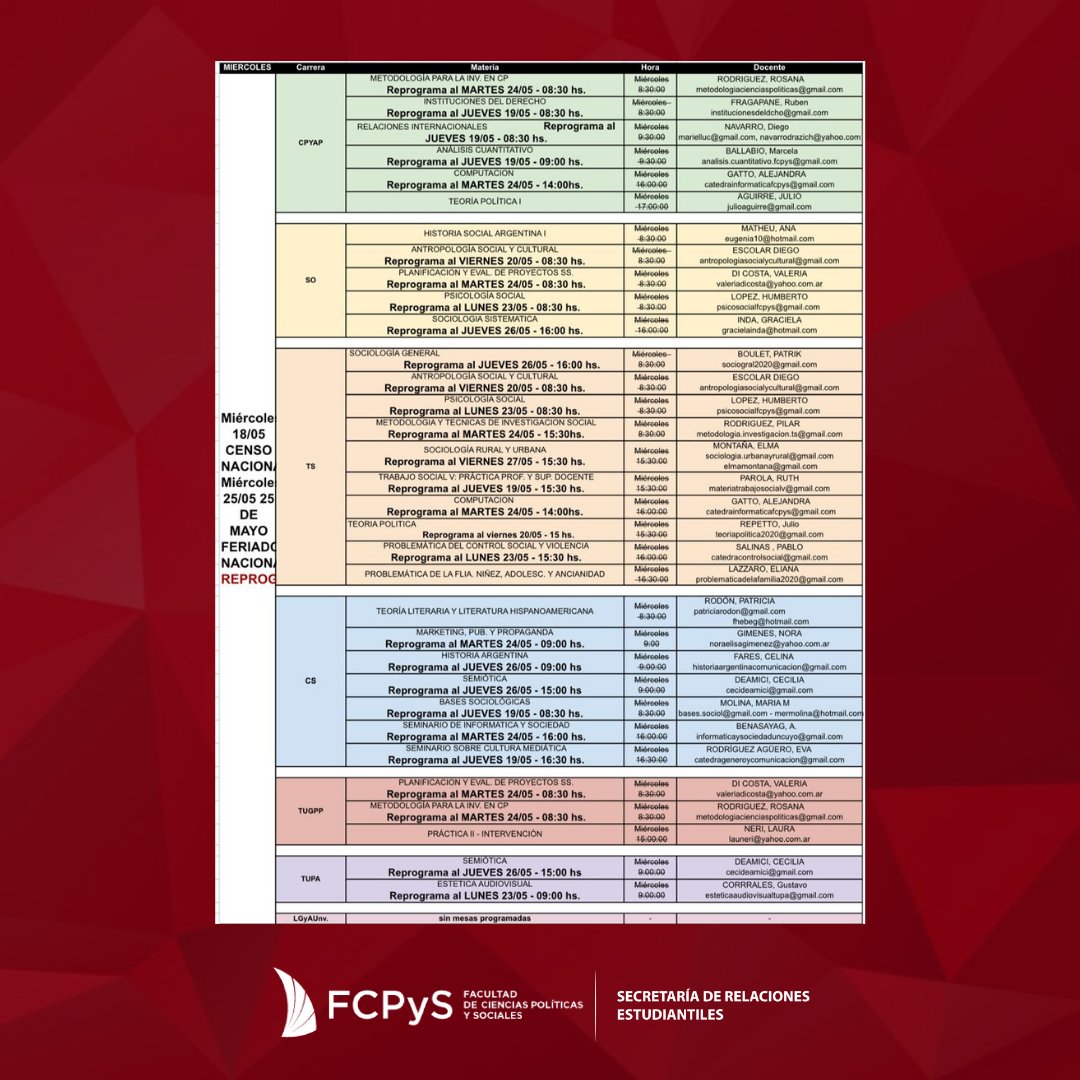 SREstudiantiles's tweet photo. 📑 ¡Agendá! Las Mesas de #ExamenFCPyS correspondientes al turno de Mayo 2022. Las inscripciones comienzan hoy 25 de abril y permanecerán abiertas hasta 3 días antes de cada mesa. https://t.co/VxZtdQZpcN