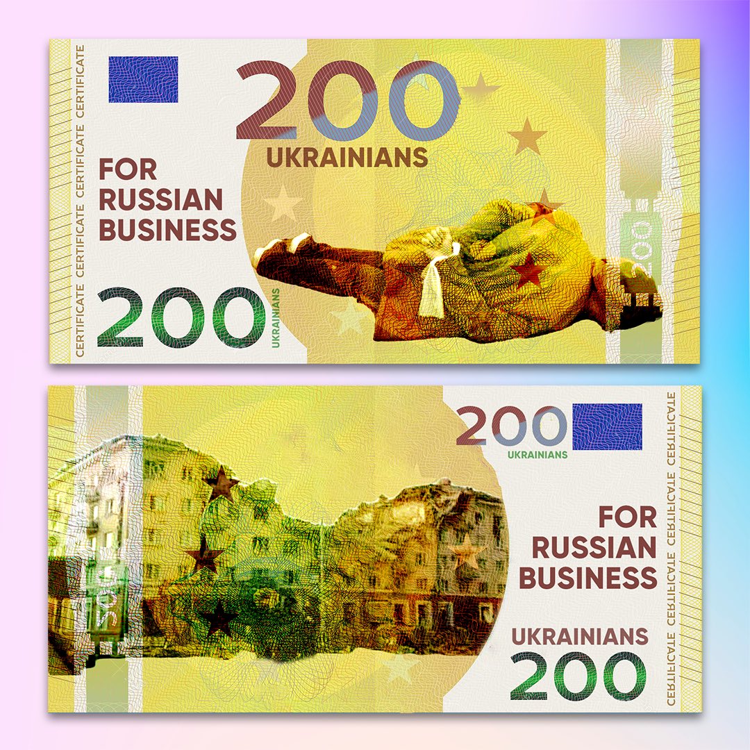 DarthPutinKGB's tweet photo. Comrades @bundesbank to print new German Euro notes to commemorate support for Russian invasion of Ukraine.

Design by @nestorozrn https://t.co/oC7sikdec6