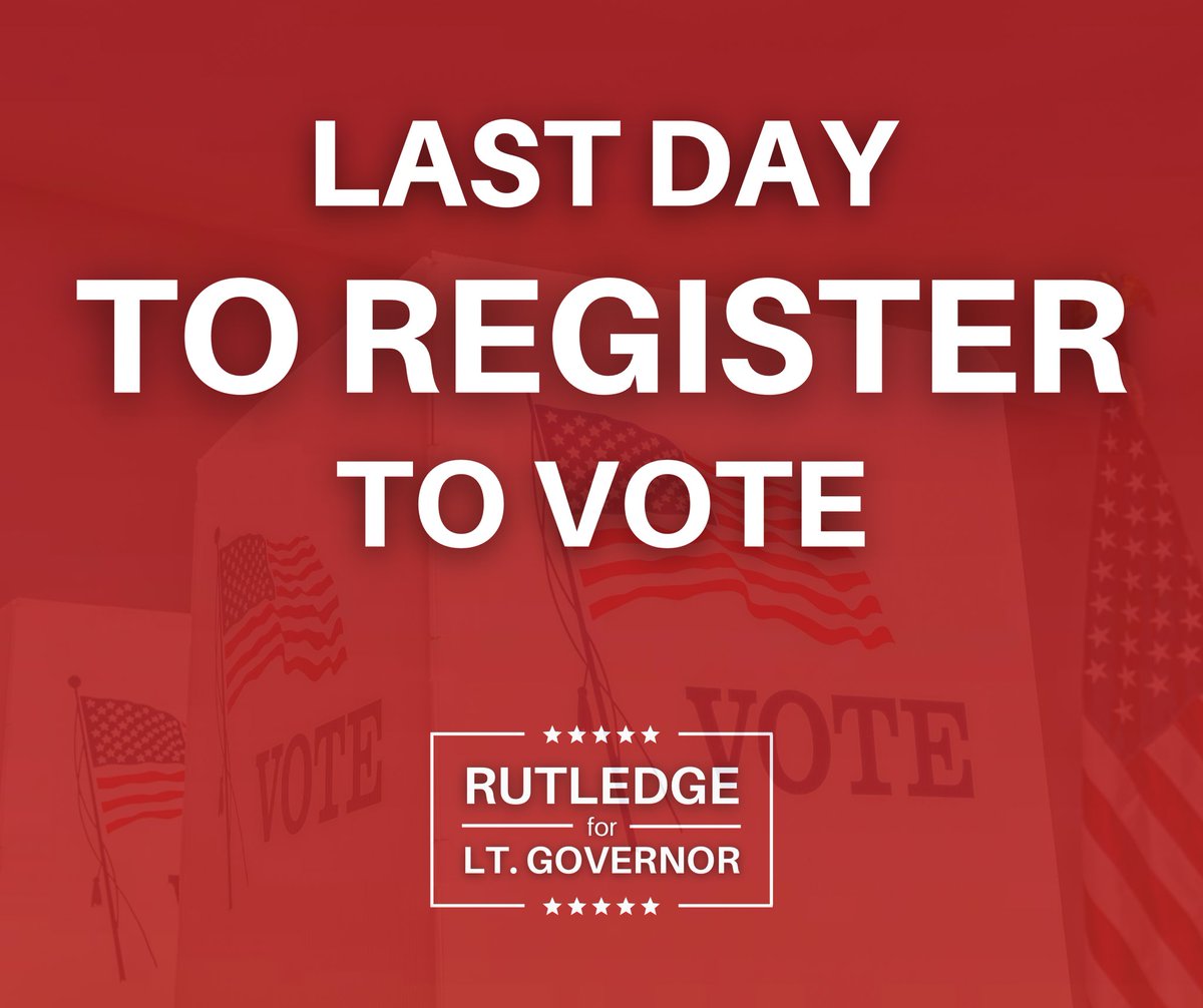 LeslieRutledge's tweet photo. Today is the last day to register to vote in the May 24th Republican Primary!

✅Register to Vote
✅Update your Registration
✅Check your Status

>>> https://t.co/KQG61UbhKF
#arpx #lr4lg #teamrutledge https://t.co/mbrpEdql8E