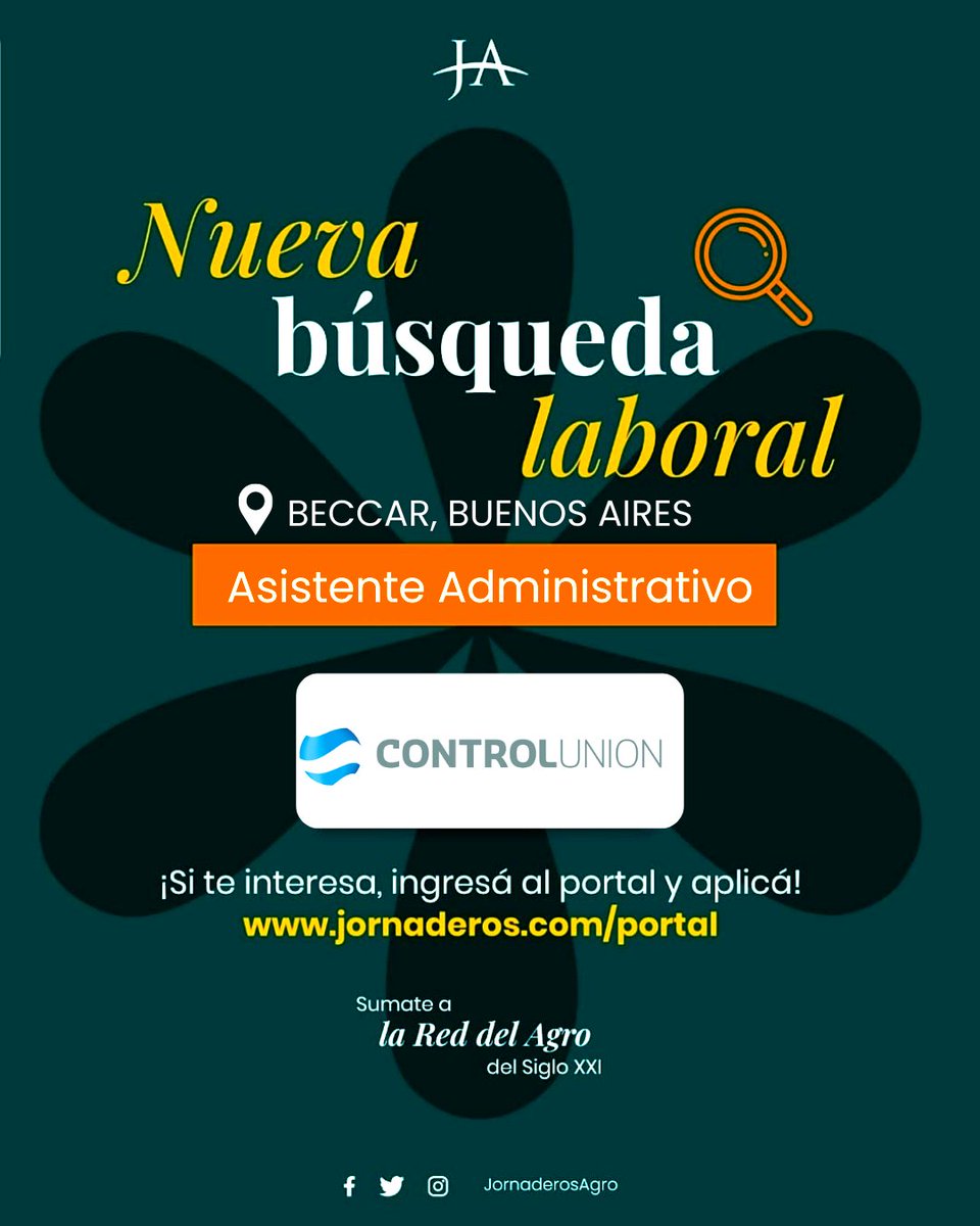 Ya podés ingresar a nuestro Portal Digital para postularte a la NUEVA BÚSQUEDA de <a href="/ControlunionARG/">Control Union Argentina</a> 🙌🏻

¿Todavía no tenés tu usuario? 🤔

Solicitalo GRATIS en jornaderos.com/sumate •

#RedDelAgroDelSigloXXI #JornaderosAgro