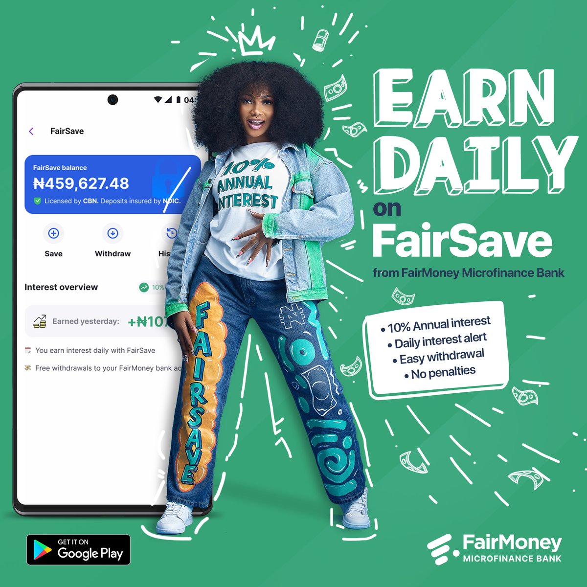 fairmoney_ng's tweet photo. What are we doing today? Making Money with FairSave!

Join @Symply_Tacha today on #FairSave and Make Money Daily on the @fairmoney_ng app when you save!

✅ 10% interest p.a
✅ Daily interest alert
✅ No penalties on daily withdrawal

#FairSaveXTacha
#FairMoneyMicrofinanceBank https://t.co/dIMdR8VZny