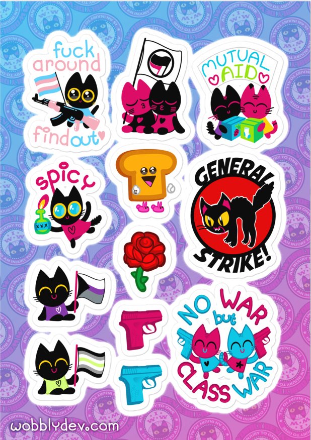 worry your friends and colleagues with mildly aggressive agitational material!
wobblydev.com/stickers/