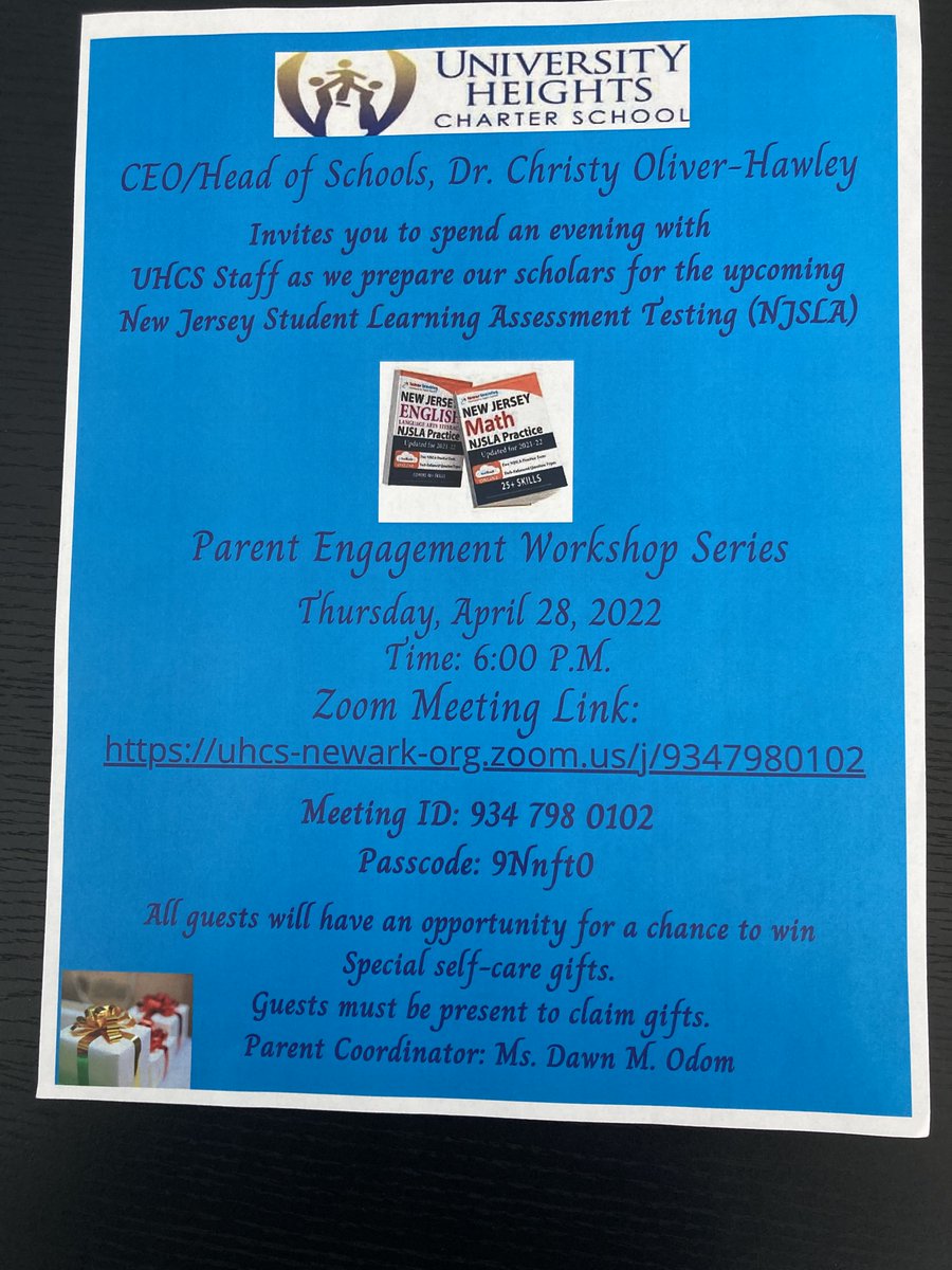 Staff members of the University Heights Charter School will share their recommendations on how to prepare for the NJSLA testing that is coming in May during a Parent Engagement Workshop Series Zoom meeting on Thursday, April 28, at 6 p.m.