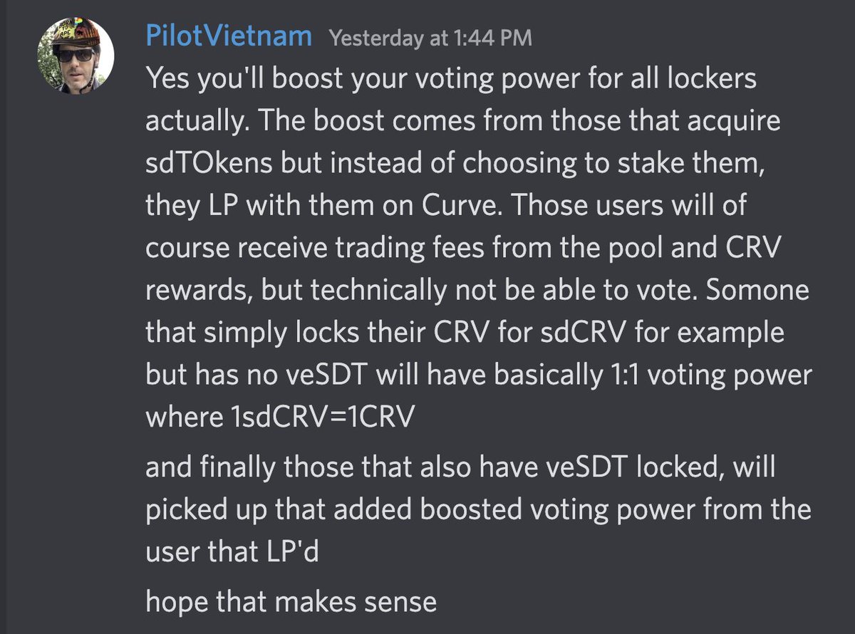 _7745350's tweet photo. @CurveFinance if only veSDT boosted sdCRV could have voting power, sdCRV's voting power might potentially be limited to the amount of sdCRV in the Curve LP https://t.co/9gud9ZmmYN