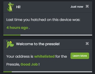 Want to know if you are whitelisted? Log in, and if this pop-up shows up, it means you are!

Our dApp is integrating all those sneaky improvements to make everyone's life easier. Not your usual miner, right? 🐊🔥