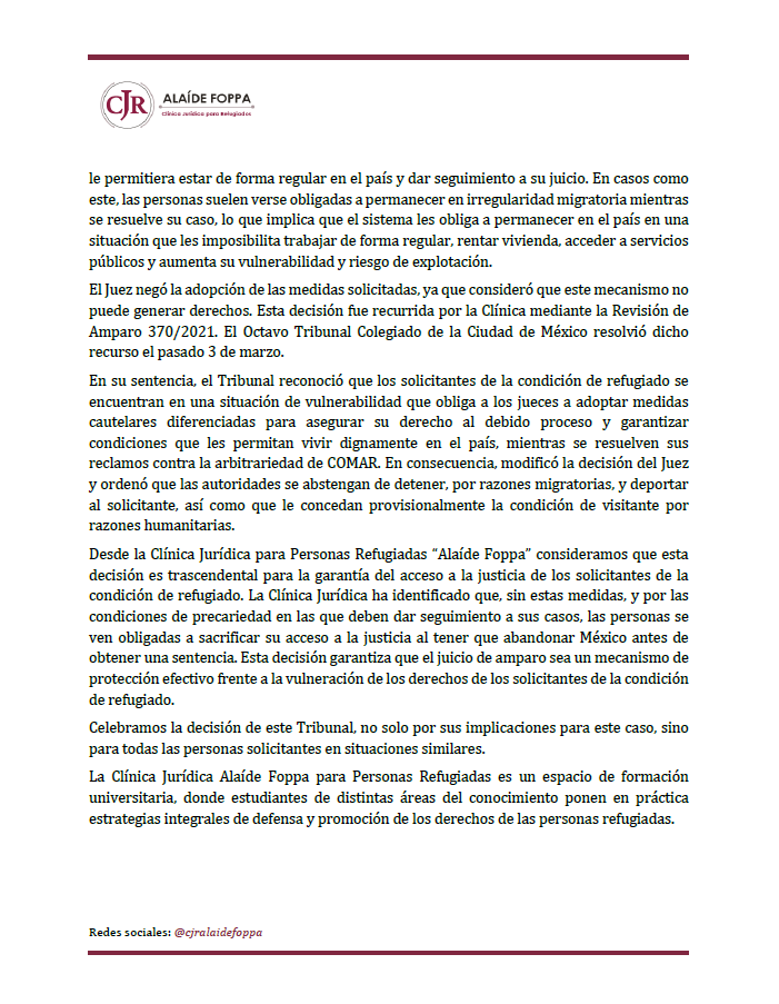 CJRAlaideFoppa's tweet photo. 📢
#Comunicado 
Solicitantes de asilo no pueden ser migrantes irregulares, determina Tribunal. https://t.co/lQVijakA4c