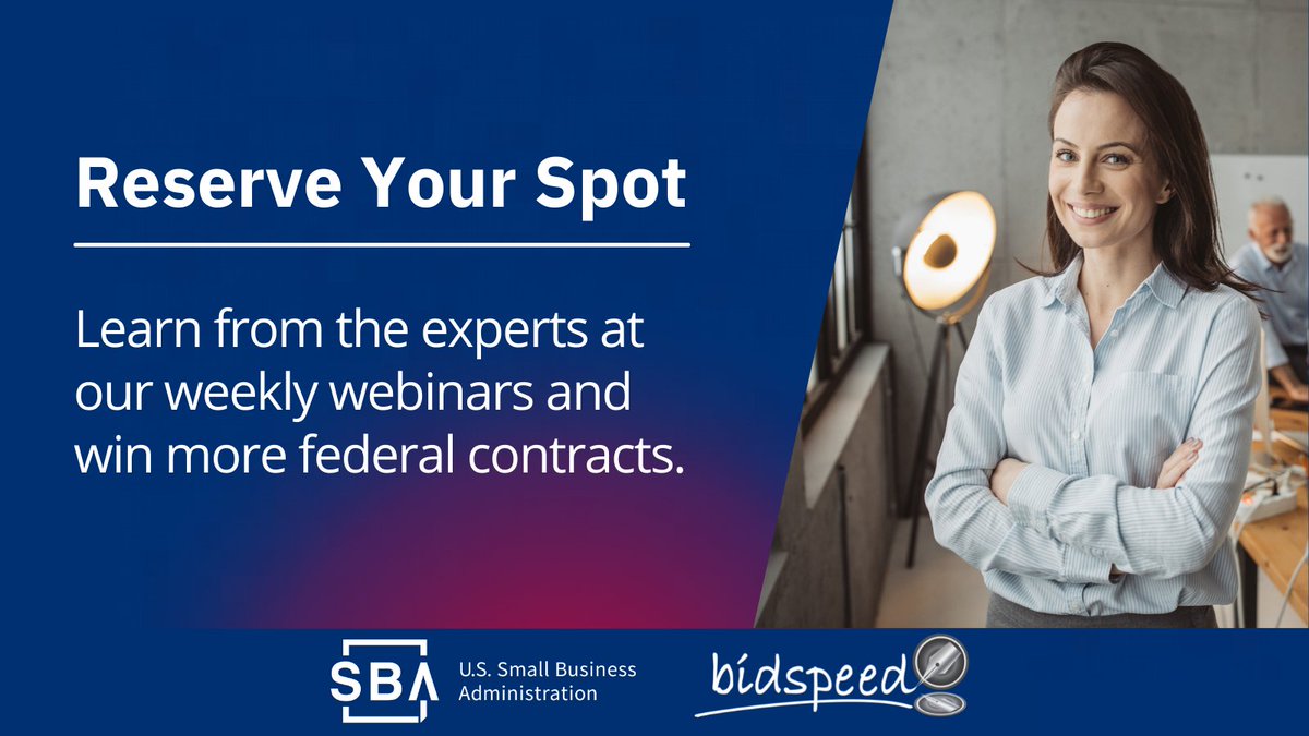 Bidspeed's tweet photo. This week’s #Webinar offerings for #SBA7j #SmallBusiness include:
✅Doing Business with @DeptVetAffairs
✅Virtual Industry Day: #NAICS 611XXX – #Education & Training
✅How to Write a #Technical Response for a #Federal Proposal
See the full April schedule:
https://t.co/EijJCt6yYp https://t.co/wNF2gHaZV3
