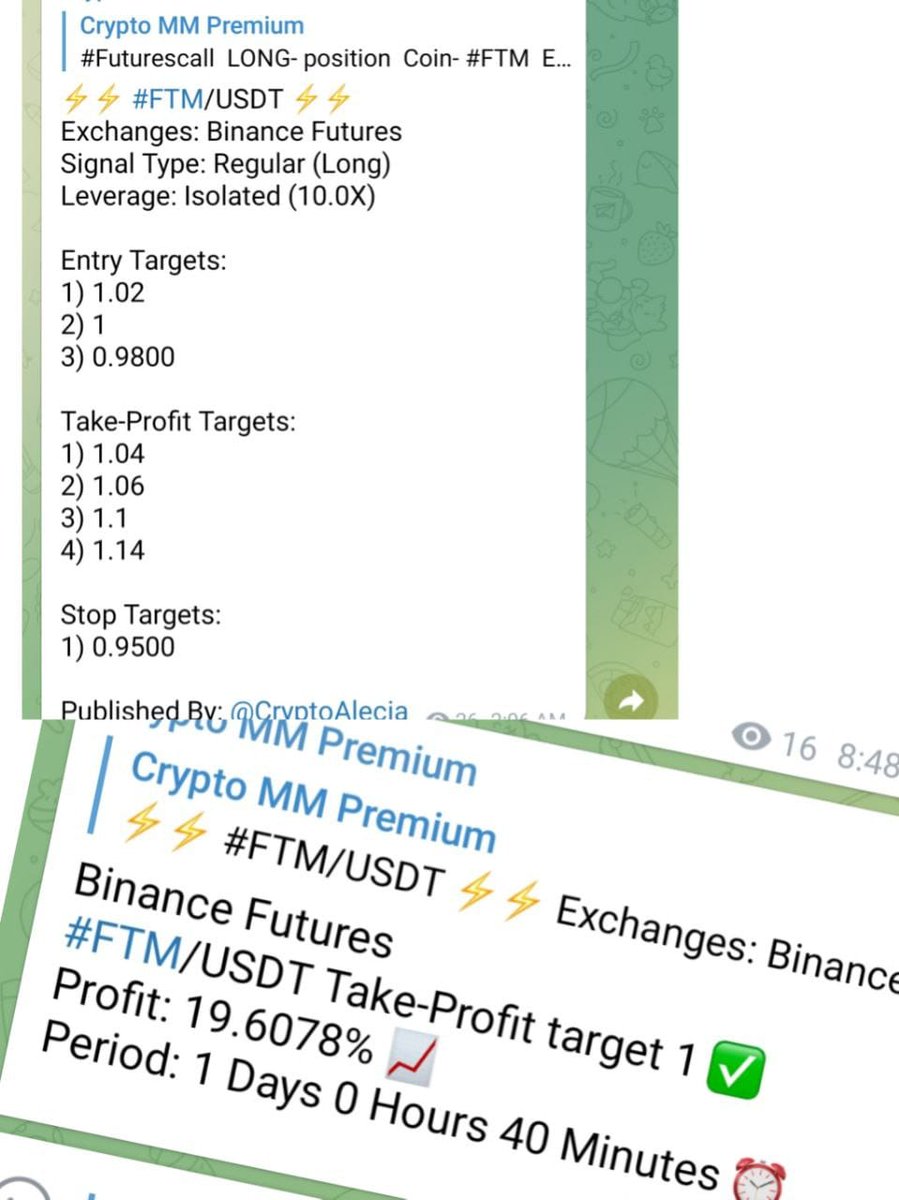 We shared #FTM long call in our Telegram Channel ✅ 
20%   profit   💰✅ 
Join our free Telegram Channel and grab all quick profit signals.                                                     Hurry up 🏃‍♂👇
telegram.me/Cryptomoneymak…