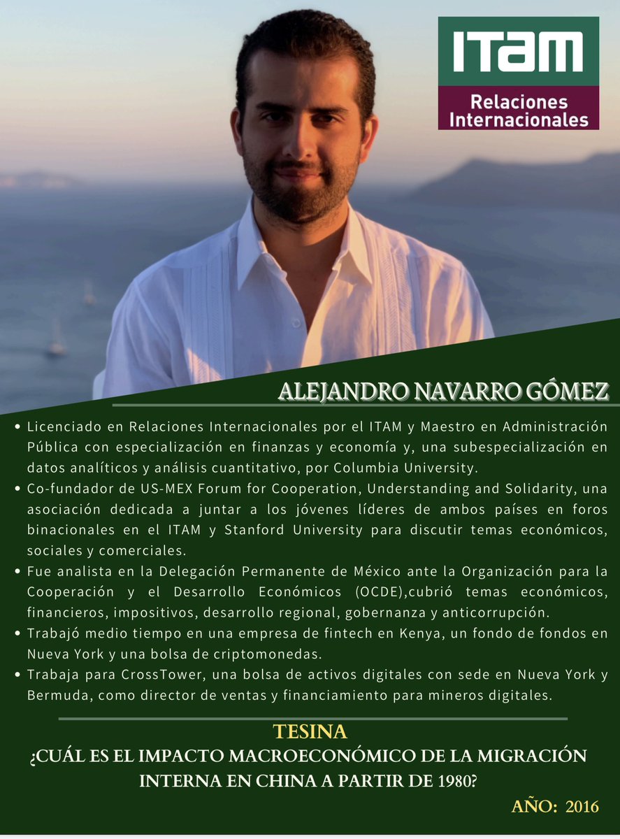 Relaciones Internacionales ITAM (@rrii_itam) on Twitter photo ¡Estamos orgullosos de nuestras exalumnas y exalumnos de la licenciatura en RRII del <a href="/ITAM_mx/">ITAM</a> !
Conoce a Alejandro Navarro Gómez <a href="/alexvanbundchen/">Alejandro Navarro Gomez</a> <a href="/AspirantesITAM/">Aspirantes ITAM</a> . #ITAMegresadosRRII ¡Estamos orgullosos de nuestras exalumnas y exalumnos de la licenciatura en RRII del <a href="/ITAM_mx/">ITAM</a> !
Conoce a Alejandro Navarro Gómez <a href="/alexvanbundchen/">Alejandro Navarro Gomez</a> <a href="/AspirantesITAM/">Aspirantes ITAM</a> . #ITAMegresadosRRII